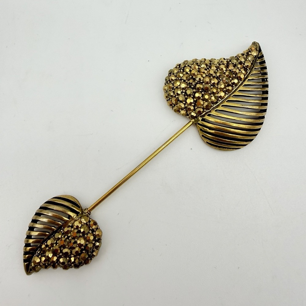 Vintage WEISS Signed Double Heart Pin Brooch Pave Rhinestones